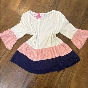 NWT Pulse Pink and Navy Color Block Blouse